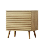 Set of Two 23" Natural Solid Wood Ribbed Texture Two Drawer Nightstand  Warm Home View