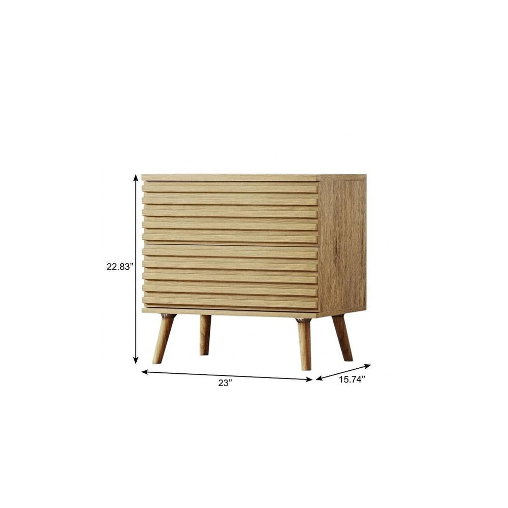 Set of Two 23" Natural Solid Wood Ribbed Texture Two Drawer Nightstand  Warm Home View