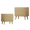 Set of Two 23" Natural Solid Wood Ribbed Texture Two Drawer Nightstand  Warm Home View