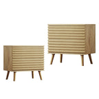 Set of Two 23" Natural Solid Wood Ribbed Texture Two Drawer Nightstand  Warm Home View