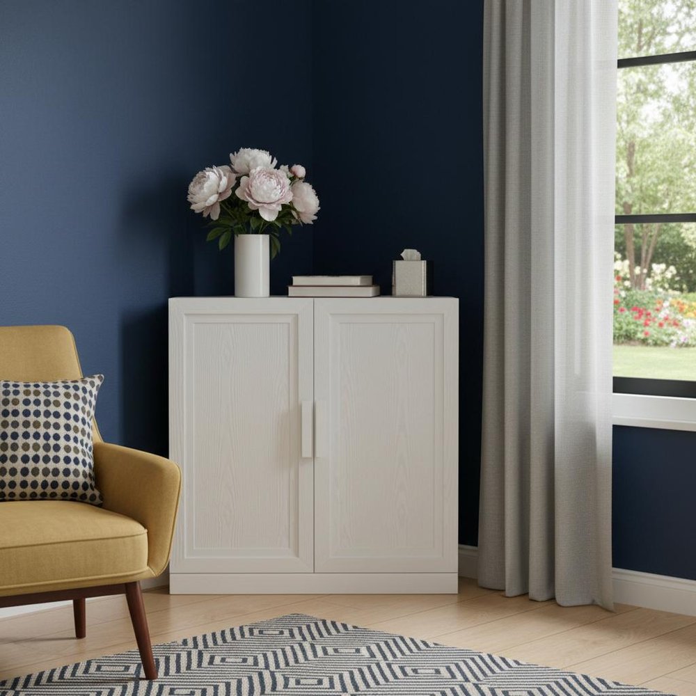 Set Of Four White Wood Corner Accent Cabinet With Two Doors  Warm Home View
