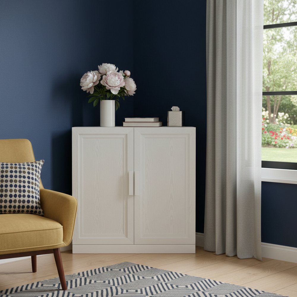 Set Of Four White Wood Corner Accent Cabinet With Two Doors  Warm Home View