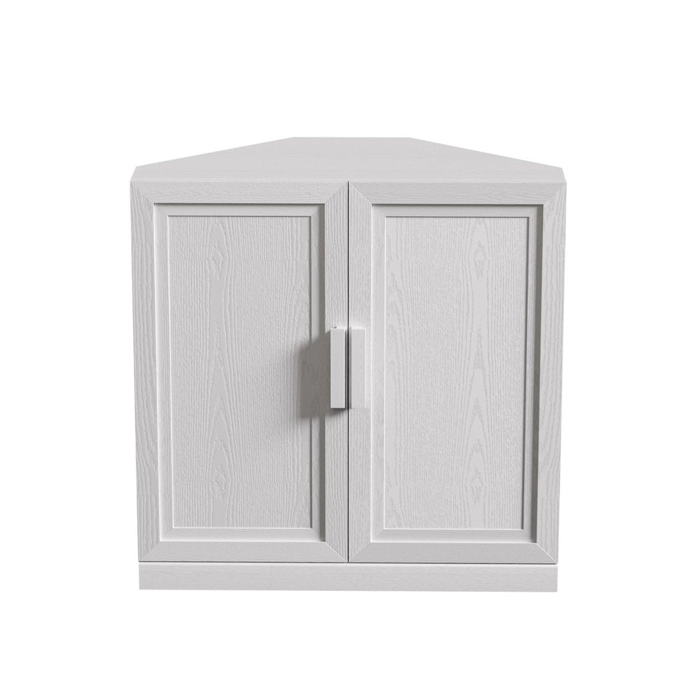 Set Of Four White Wood Corner Accent Cabinet With Two Doors  Warm Home View