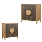 Set Of Two Sepia Solid Wood Console Accent Cabinet With Two Doors  Warm Home View