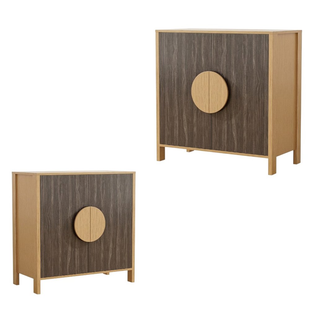 Set Of Two Sepia Solid Wood Console Accent Cabinet With Two Doors  Warm Home View
