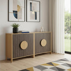 Set Of Two Sepia Solid Wood Console Accent Cabinet With Two Doors  Warm Home View