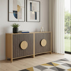 Set Of Two Sepia Solid Wood Console Accent Cabinet With Two Doors  Warm Home View