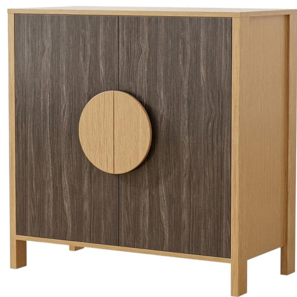 Set Of Two Sepia Solid Wood Console Accent Cabinet With Two Doors  Warm Home View