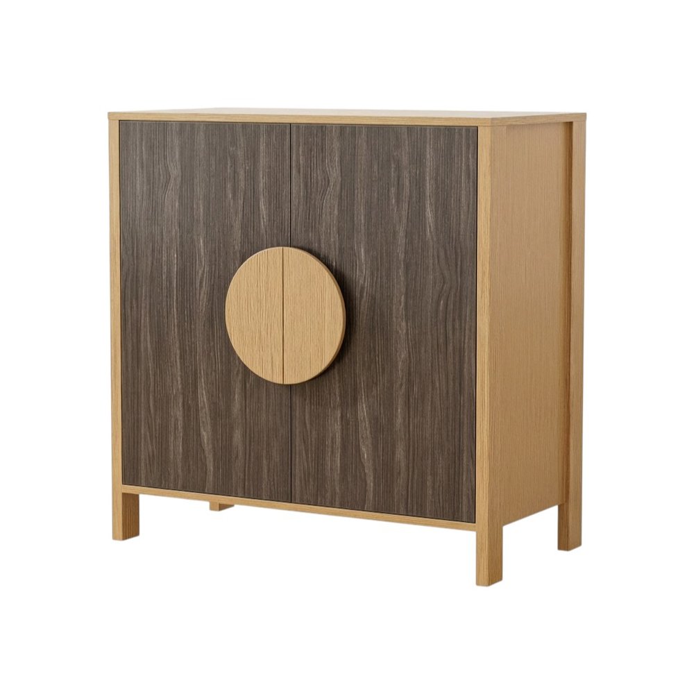 Set Of Two Sepia Solid Wood Console Accent Cabinet With Two Doors  Warm Home View