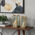 Set of Two Gold Metal Floor Lantern Candle Holders  Warm Home View