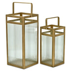 Set of Two Gold Metal Floor Lantern Candle Holders  Warm Home View