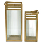 Set of Two Gold Metal Floor Lantern Candle Holders  Warm Home View