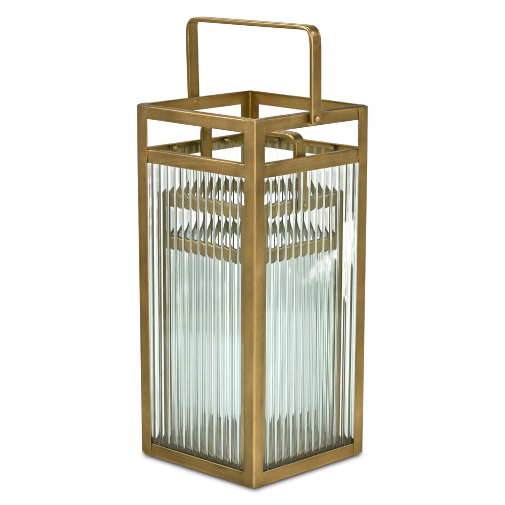 Set of Two Gold Metal Floor Lantern Candle Holders  Warm Home View
