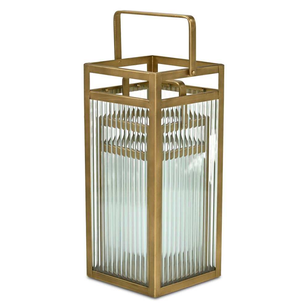 Set of Two Gold Metal Floor Lantern Candle Holders  Warm Home View