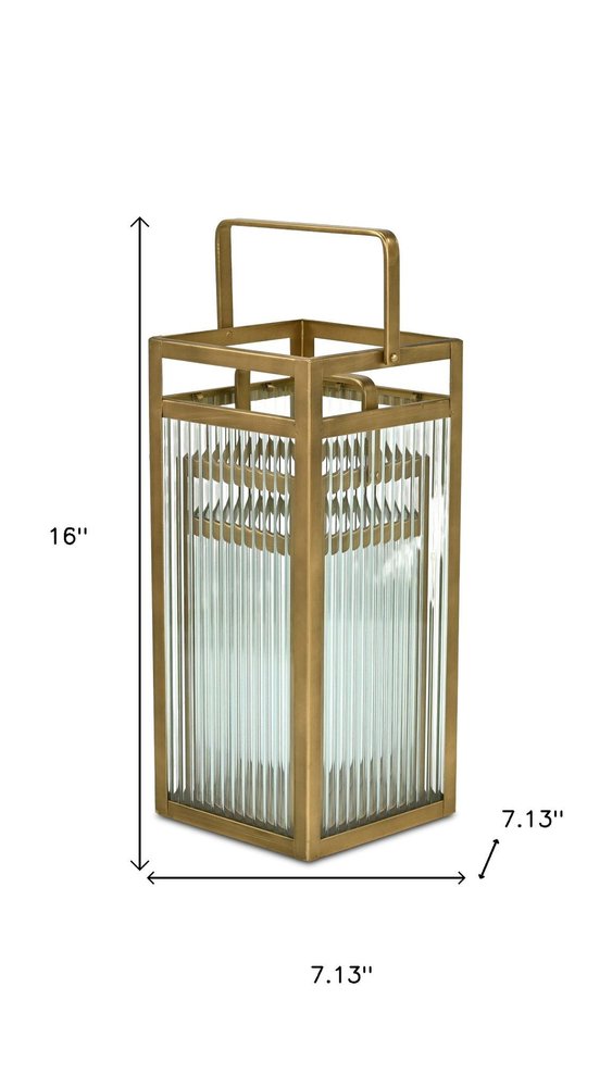 Set of Two Gold Metal Floor Lantern Candle Holders  Warm Home View
