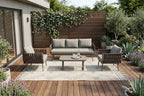 Four Piece Gray and Taupe Metal Upholstered Cushions Sofa Seating Group With Table  Warm Home View