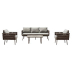 Four Piece Gray and Taupe Metal Upholstered Cushions Sofa Seating Group With Table  Warm Home View