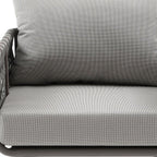 Four Piece Gray and Taupe Metal Upholstered Cushions Sofa Seating Group With Table  Warm Home View
