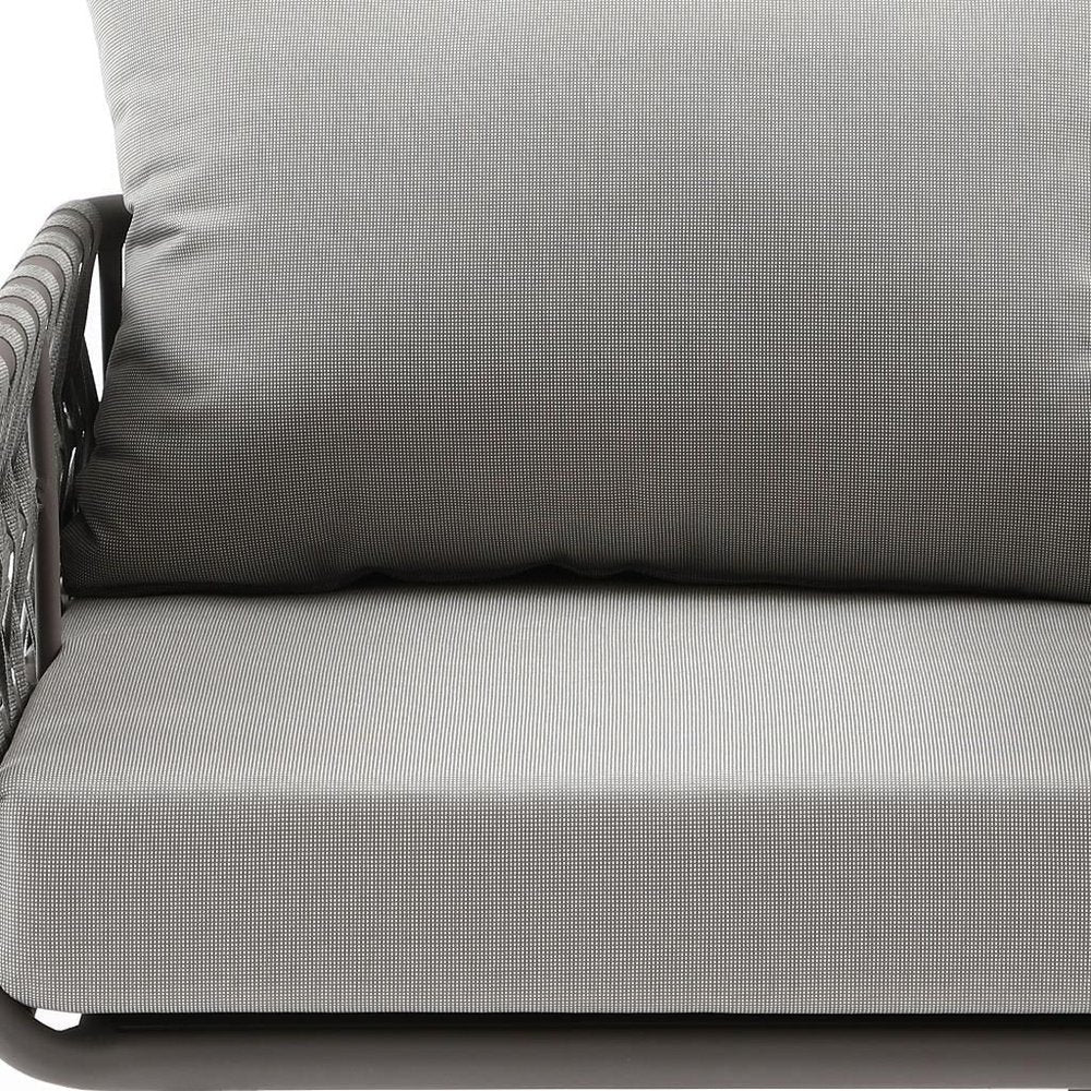Four Piece Gray and Taupe Metal Upholstered Cushions Sofa Seating Group With Table  Warm Home View