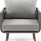 Four Piece Gray and Taupe Metal Upholstered Cushions Sofa Seating Group With Table  Warm Home View
