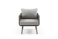 Four Piece Gray and Taupe Metal Upholstered Cushions Sofa Seating Group With Table  Warm Home View