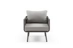 Four Piece Gray and Taupe Metal Upholstered Cushions Sofa Seating Group With Table  Warm Home View