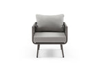 Four Piece Gray and Taupe Metal Upholstered Cushions Sofa Seating Group With Table  Warm Home View