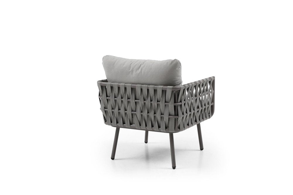 Four Piece Gray and Taupe Metal Upholstered Cushions Sofa Seating Group With Table  Warm Home View