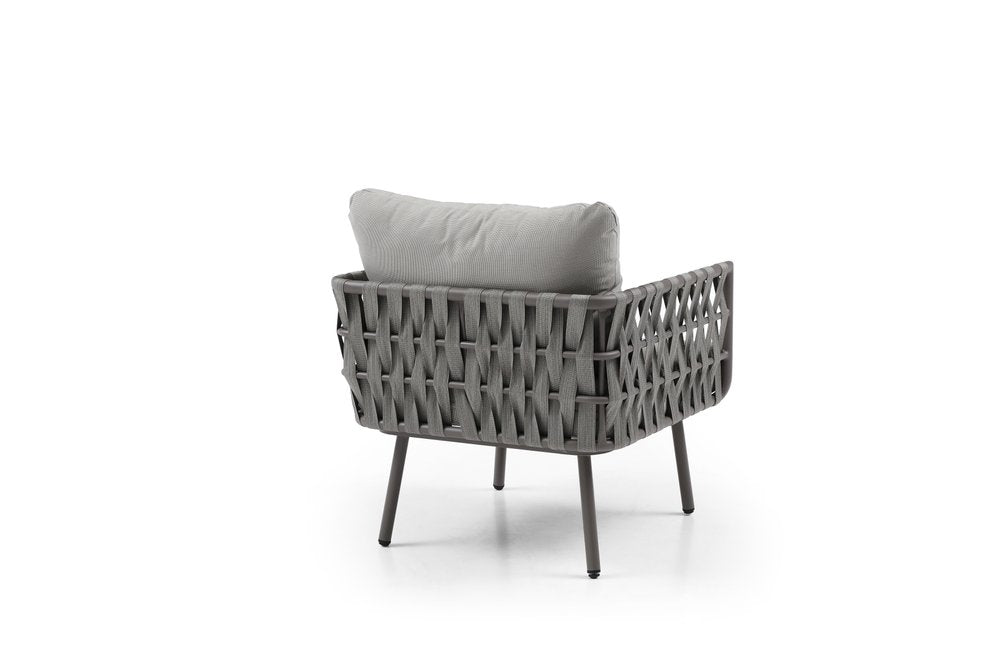 Four Piece Gray and Taupe Metal Upholstered Cushions Sofa Seating Group With Table  Warm Home View