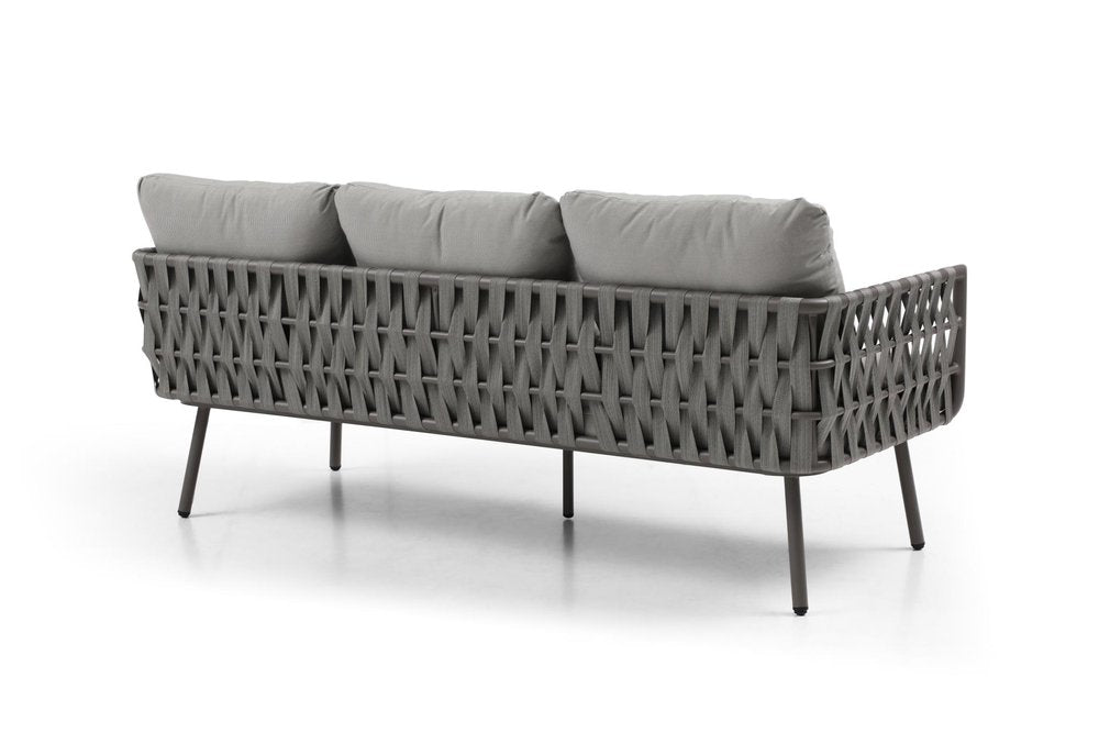 Four Piece Gray and Taupe Metal Upholstered Cushions Sofa Seating Group With Table  Warm Home View
