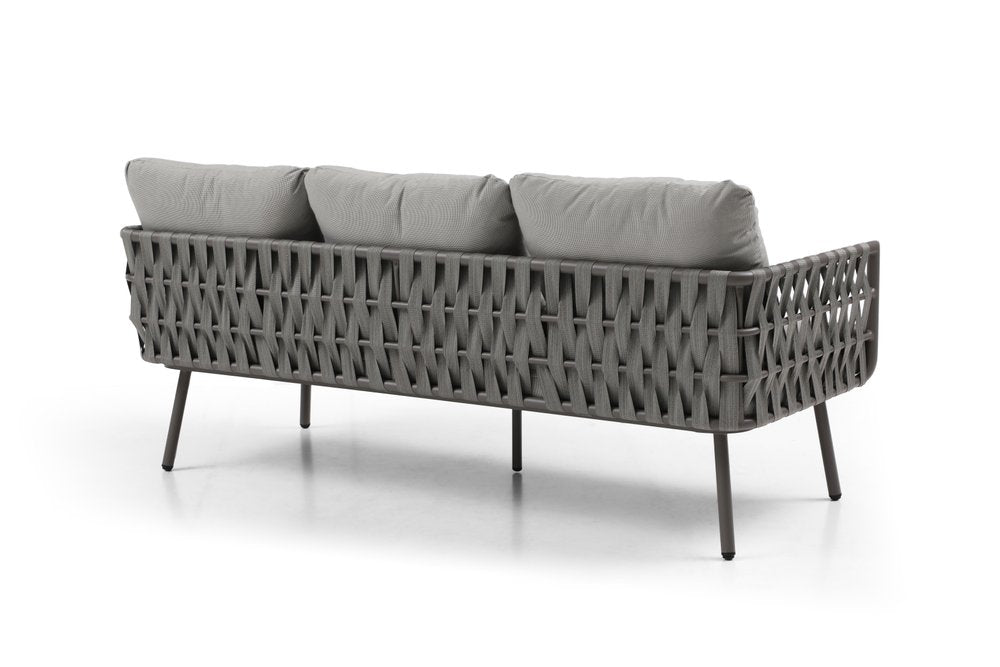 Four Piece Gray and Taupe Metal Upholstered Cushions Sofa Seating Group With Table  Warm Home View