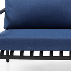 Four Piece Dark Gray and Blue Metal Upholstered Cushions Sofa Seating Group With Table  Warm Home View