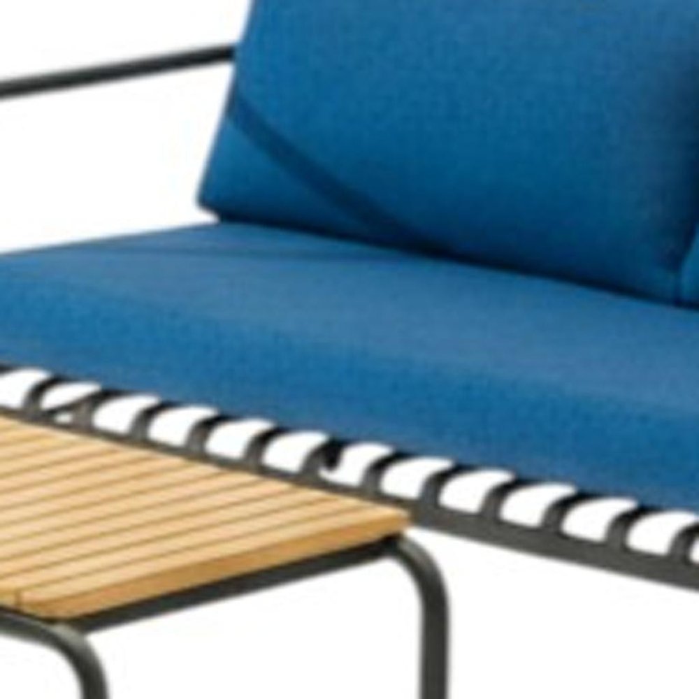 Four Piece Dark Gray and Blue Metal Upholstered Cushions Sofa Seating Group With Table  Warm Home View