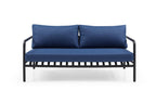Four Piece Dark Gray and Blue Metal Upholstered Cushions Sofa Seating Group With Table  Warm Home View