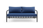 Four Piece Dark Gray and Blue Metal Upholstered Cushions Sofa Seating Group With Table  Warm Home View