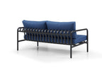 Four Piece Dark Gray and Blue Metal Upholstered Cushions Sofa Seating Group With Table  Warm Home View