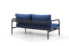 Four Piece Dark Gray and Blue Metal Upholstered Cushions Sofa Seating Group With Table  Warm Home View