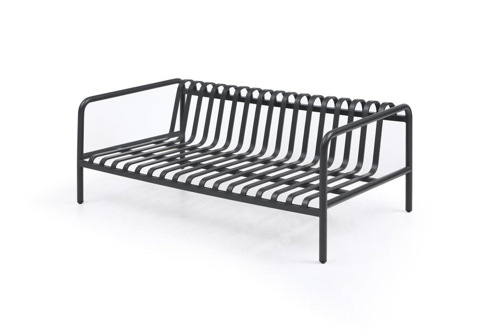 Four Piece Dark Gray and Blue Metal Upholstered Cushions Sofa Seating Group With Table  Warm Home View