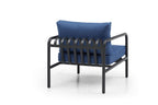 Four Piece Dark Gray and Blue Metal Upholstered Cushions Sofa Seating Group With Table  Warm Home View