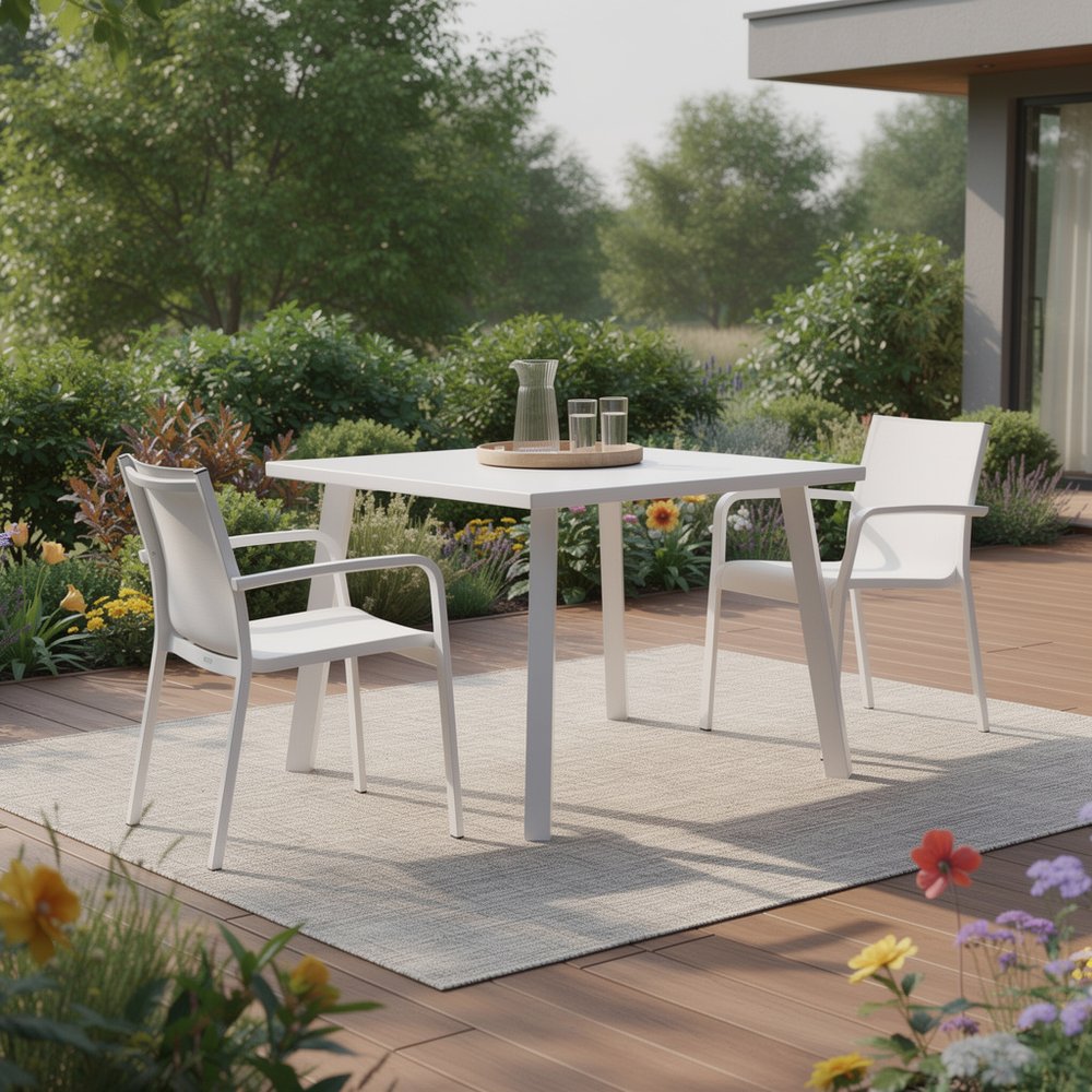 39" White Aluminum Square Outdoor Dining Table  Warm Home View