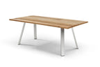 79" Natural and Silver Solid Wood and Stainless Steel Outdoor Dining Table – Teak  Warm Home View