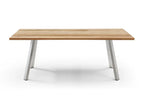 79" Natural and Silver Solid Wood and Stainless Steel Outdoor Dining Table – Teak  Warm Home View