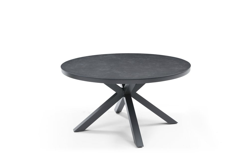 55" Dark Gray Ceramic Glass and Aluminum Round Outdoor Dining Table  Warm Home View