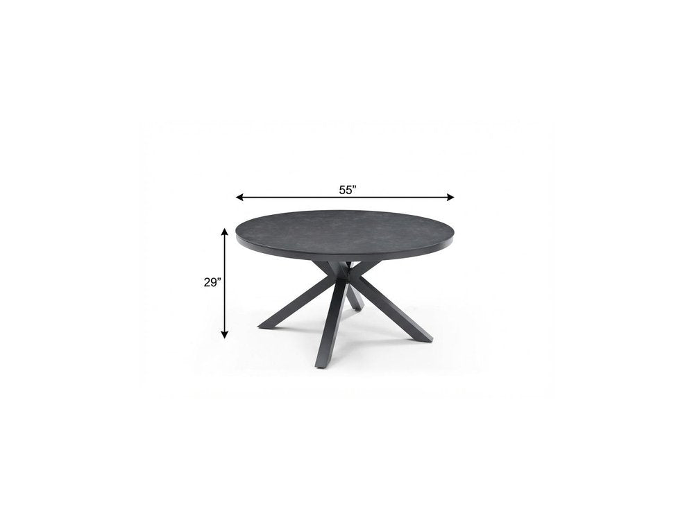 55" Dark Gray Ceramic Glass and Aluminum Round Outdoor Dining Table  Warm Home View