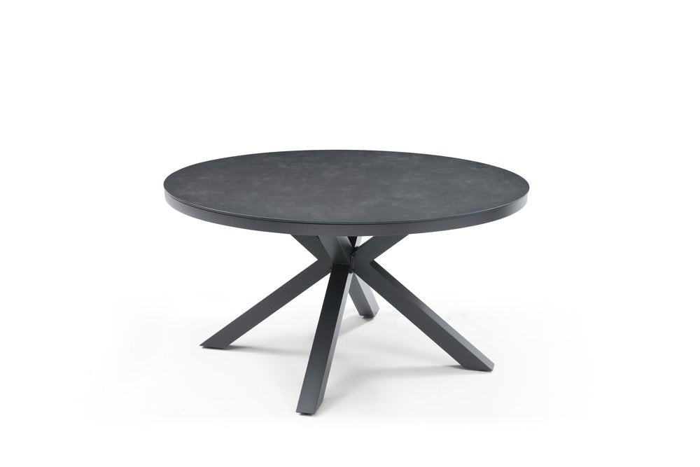 55" Dark Gray Ceramic Glass and Aluminum Round Outdoor Dining Table  Warm Home View