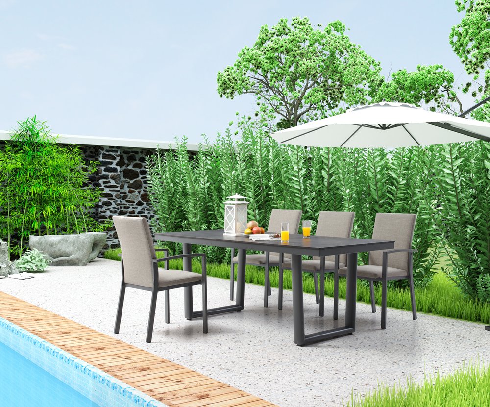 79" Dark Gray Ceramic Steel and Aluminum Outdoor Dining Table  Warm Home View