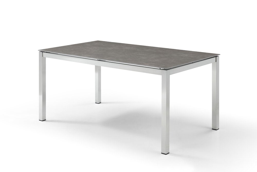 63" Dark Gray and Silver Ceramic Glass and Stainless Steel Outdoor Dining Table  Warm Home View