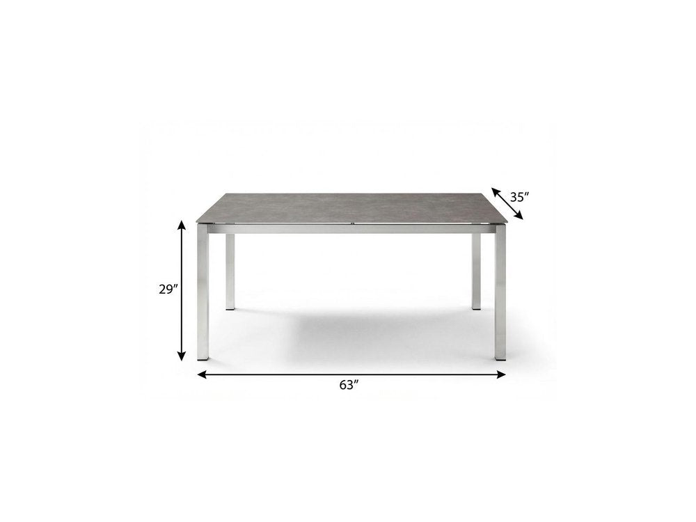 63" Dark Gray and Silver Ceramic Glass and Stainless Steel Outdoor Dining Table  Warm Home View