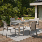 63" Dark Gray and Silver Ceramic Glass and Stainless Steel Outdoor Dining Table  Warm Home View