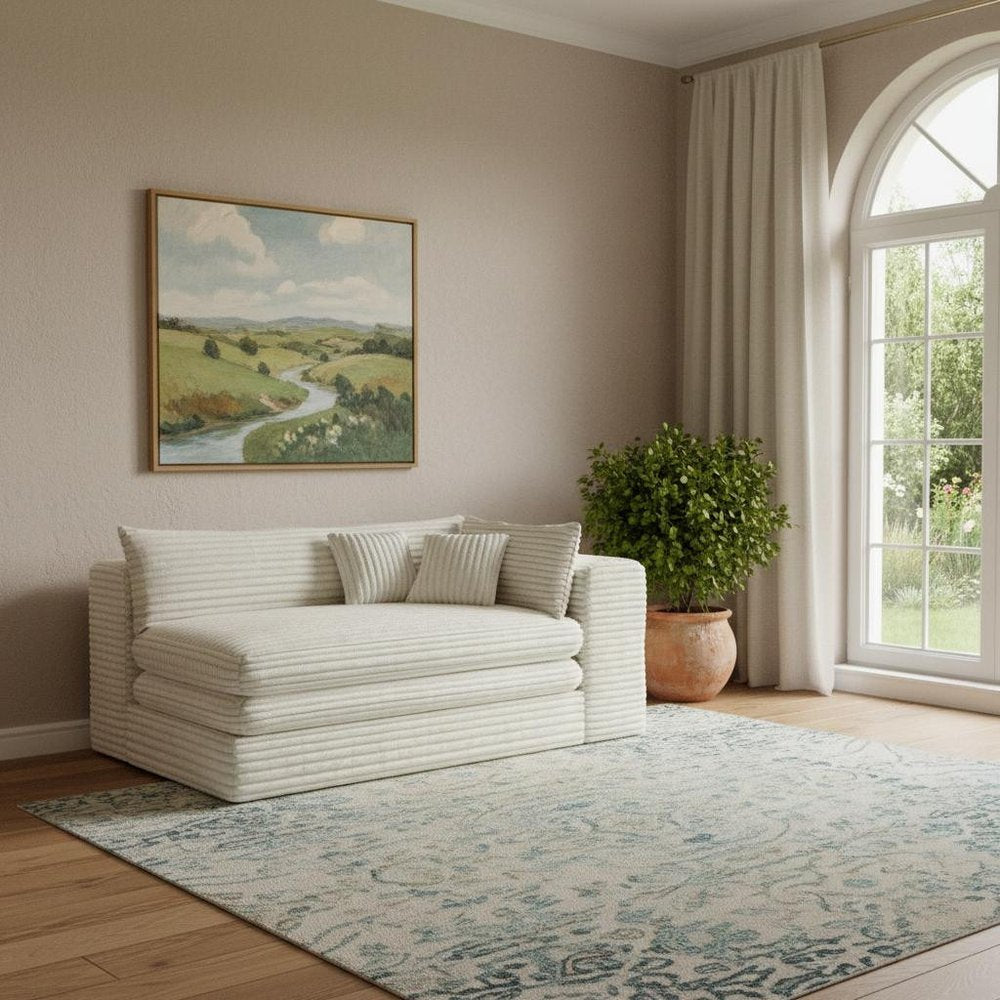 81" White Corduroy Lounge Chair  Warm Home View